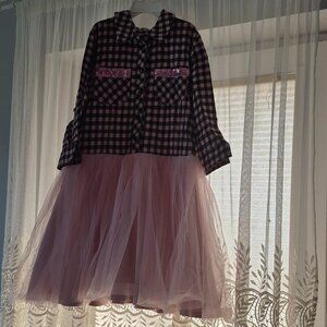 Beautiful gingham pink sparkle dress with tulle bottom!